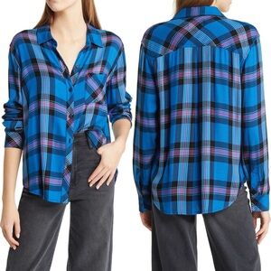 Rails M Hunter Plaid Blue Purple Button Up Shirt Casual